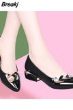 for Women 2023 Pointed Toe Office Ladies Summer Footwear Normal Leather Casual Low Heel Elegant Black on Offer Stylish A