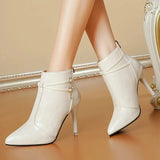 Women's Sexy Pointed Toe Stiletto Heels Ankle Boots Plus Size Autumn Winter Warm Short Plush Booties PU Leather Botas Mujer