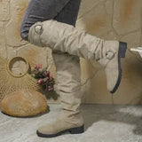 Breakj Folded Boots Women's Belt Buckle Boots But Knee Pile Boots Thick And Thin