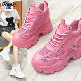 Women 2023 Spring Autumn New Mesh Thick Sole Wedge Casual Platform Sneakers Round Head Fashion Breathable Lace-up Running