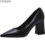 Woman Pumps Slip-on Square Heel High Heels 6CM/8CM Classic Elegant Sexy Solid Black Pink Nude Women's Shoes Block