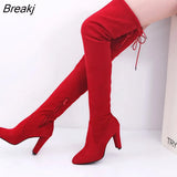 Party Boots Fashion Suede Leather Shoes Women Over the Knee Heels Boots Stretch Flock Winter High Boots botas