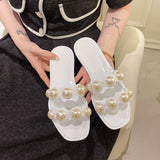 Color String Bead Slippers Summer Sandals Shoes Women Open Toe Pu Leather Zapatillas