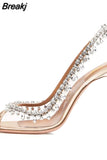 New Summer Transparent Shoes For Women Crystal Chain High Heel Women's Sandals Peep Toe Slingback Women Pumps Wedding