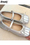 Style Elegant Rhinestone Bow Mary Jean Shoes 2023 Hot Satin Ballerinas Flats Single Shoes Bling Rhinestones Women
