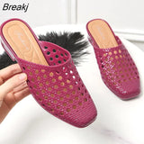 New Summer Outdoor Beach Shoes Slippers Soft Women's Sandals Hollow Out Mid Heel Footwear Antiskid Closed Toe