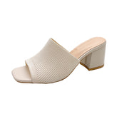 Breakj New Women's Shoes Fashion Word Drag Coarse And Knitted Wool High Heel Square Cool