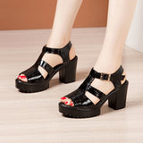 Thick-Heeled Lacquered Leather Sandals Women's 2023 Summer New Thick-Soled Waterproof Platform Size 4043100 Open-Toed