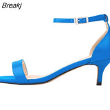 Women's Sandals Med Thin Heels Shoes Open Toe Summer Casual Wedding Buckle Patent Leather Nude Pumps