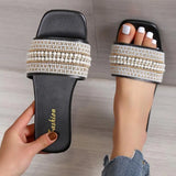 Breakj Women's Shoes 41 Fat Feet Toe Summer New Flat Bottom One-Word Drag Wearing Korean Version Of Cool Slippers Women's