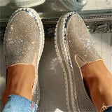 Flat Sequined Sneakers Casual Women's Mesh Lace-up Fine Diamond Sequins Thick-soled Comfortable Vulcanized