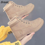 2022 new women boots Riding, Equestrian Ankle boots Low (1cm-3cm) platform boots Lace-Up plus size