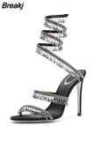 Crystal Ankle Strap Women's Sandals Peep Toe High Heels Shoes Summer Gladiator Sandals Women Luxury Designer
