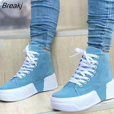 Women Boots Ladies Chunky Heel Platform Round Toe Shoes Denim Ankle Women Boots Jeans Casual High-top Sneakers Women's