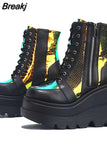 Women's Boots Autumn Winter Non Slip Platform Boots Women Fashion Size 43 Lace Up Wedge Shoes Women High Heels Botas