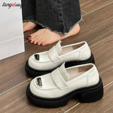 Loafers Platform Women Loafers Fashion Round Toe Chunky Heels Retro Flat Shoes Female Slip on Casual Dress Women