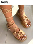 Summer Woman Sandals 2023 Casual Women's Open Toe Beach Shoes Platform Ankle Straps Female Fashion Casual Bandage