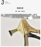 Gold Silver Mule Slippers Woman Luxury Square Toe High Heel Sandals Ladies Summer Slip-on Buckle Dress