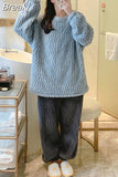 Women Winter Flannel Pajama woman pajamas Set Winter Warm Sleepwear Nightwear Female Larger Size Pijamas Suit Coral Fleece