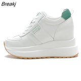 Leather Shoes Women Fashion Sneakers Flat Platform Shoes Women Flats Heigh Increasing 9cm Ladies White Shoes
