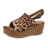 Women Leopard Sandals Wedges Shoes Women High Heels Sandals Platform Shoes Casual Wedge Heels Peep Toe Women Retro