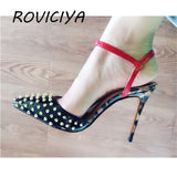 slingbacks rivet sandals women shoes summer shoes for women pointed toe 12cm high heels ankle strap LX004