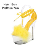 Women's Sandals 2023 Summer Fashion Ankle Cross Strap Fur High Heels Clear Waterproof Platform Female Steel Tube