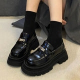 Style Woman High Heels Pumps Chaussure Femme Patent Leather College Shoes Lolita Cosplay Platform Chunky Sole