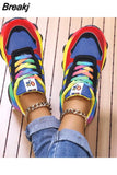 Women's Vulcanized Shoes Round Toe Color Contrast Sports Shoes Women's Front Lace Up Thick Soles Women's Casual Sports