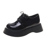 Big-Headed Shoes Female Muffin Tie Round Head Thick-Soled Derby Shoes Doll Sen Small Black Leather Shoes Single