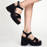 Wedge Heels Sandals For Women 2023 Summer Chunky Heeled Casual Ankle Strap Fashion Women Sandals