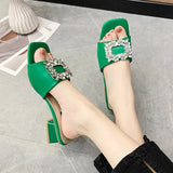 heel Med Shoes Woman 2023 Glitter Slides Slippers Summer Fashion Pantofle Block Jelly Luxury New Rubber Crystal Hoof