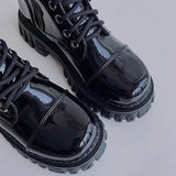 Patent Leather Punk Motorcycle Boots Women 2023 Lace Up Platform Ankle Boots Woman Thick Bottom Short Booties