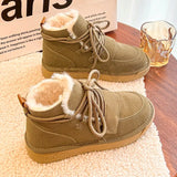 Slip Warm Snow Boots Women Winter Flat Heels Cotton Padded Shoes Woman Faux Suede Lace Up Ankle Boots Women's Plush