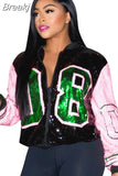 Spring Fashion Sequined Baseball Jackets Womens Patchwork Zipper Long Sleeve Coats Casual Sports Glitter Outerwear