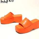 Punk Open Toe Platform High Heels Beach Slippers Female Summer Orange Green Wedges Shoes For Women Sandals Flip