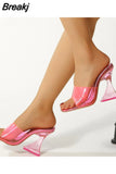 Heeled Women Slippers 2023 New Fashion Brand Wine Glass And Sandals European Style Crystal Heel Sandals Slipper