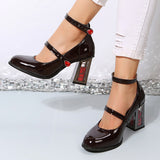 Gothic Rose High Heels Pumps Women 2023 Fashion Patent Leather Mary Jane Shoes Woman Ankle Strap Cosplay Lolita