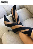 Fabric Women's Thigh High Boots Pointed Toe High Heels Stiletto Shoes Women's Over-the-knee Boots Socks Demonia