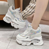 White Laser Chunky Sneakers Women Spring Autumn Fashion Platform Shoes Woman Fashion Thick Sole Hidden Heels Sports