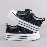 Nwe Women Canvas Shoes Spring/Summer New Student Sequins with Thick Bottom Flats Vulcanized Shoes Casual Running