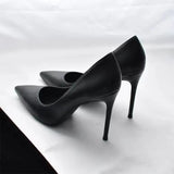 2023 New Soft Leather Black Professional High Heels Female Stiletto All-match Flight Attendant Single Shoes Work