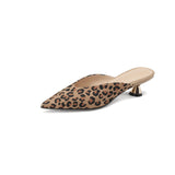 Design Feeling Of The New 2023 Pointed Thin-Heeled Baotou Semi-Heel Slippers Female Leopard Pattern