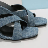 Fashion Denim High Heels Women Slippers Summer 2023 Open Toe Wedge Sandals Woman Plus Size Non Slip Beach Shoes