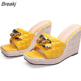 toe Sandals Women Summer Shoes Fashion Platform Shoes Elegant Ladies Sandals Wedge Heel 10cm Yellow Black Pink