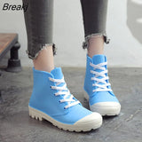 Fashion Rain Boots Women Shoes Candy Color Non-slip Jelly Shoes Woman Ankle Boots Lace Up Waterproof Gum'd