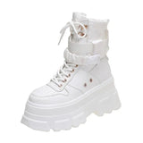 Chunky Platform Ankle Boots Women Black White Thick Bottom Motorcycle Boots Woman Autumn Winter Lace Up Short Booties