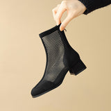 Breakj -43 Plus Size Boots Spring And Autumn Thin Hollow Net Boots 2025 New Women's Shoes Thick Heel Ankle Boots Fashion