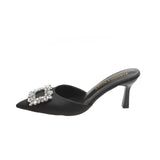 Red Women Pumps Silk Satin Pointed Toe Rhinestone Crystal High Heels Woman Wedding Pumps Slip on Cup Heeled