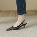 Lace Pointed Toe Stiletto Shoes for Women 2023 Summer New Fashion Back Empty Toe Sandals for Women Zapatos De